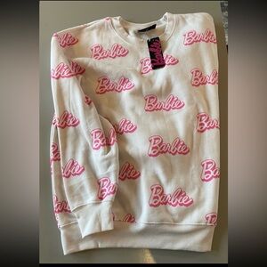 Barbie Hot Pink Logo Crewneck Sweatshirt Mattel Barbie Movie Women’s Sz L NEW